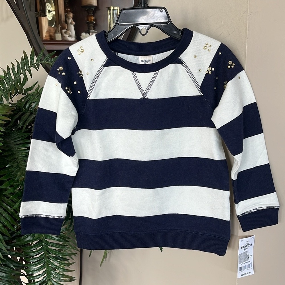 Brand New OshKosh B’Gosh Striped Nautical Bejeweled Studded Rugby Sweatshirt
